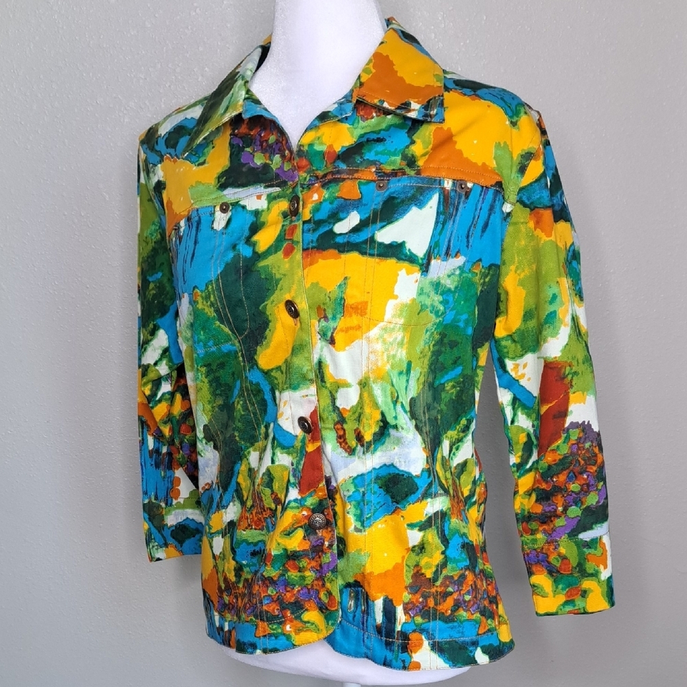 Vintage Women’s Kaktus Art To Wear Cotton Soft Denim Multicolored Jacket Size M - Picture 5 of 14